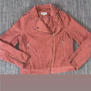 Listicle Size Small Jacket Corduroy Rusty Red Moto Zip Up Lined EUC